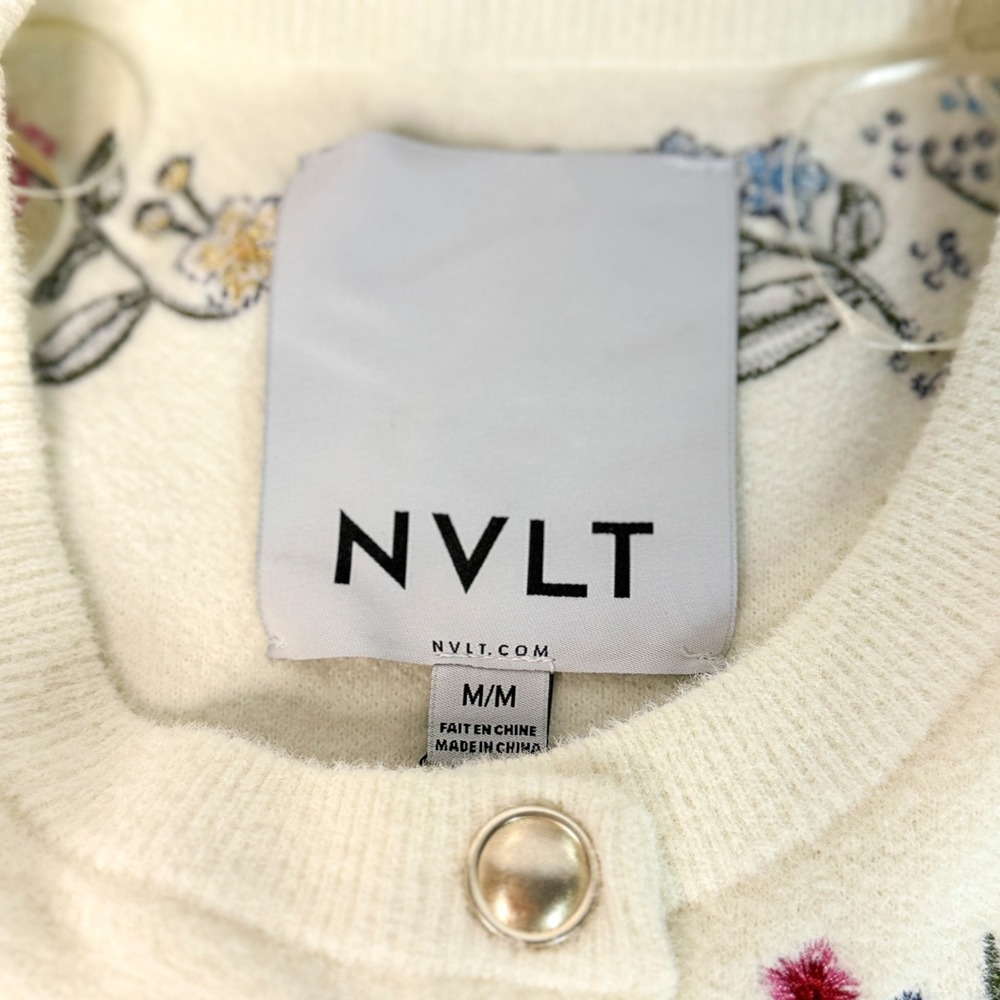 NWT Anthropologie NVLT Button Front Embroidered Knit Lady Jacket Ivory M - Picture 12 of 13
